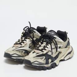 Balenciaga White/Black Faux Leather and Mesh Track 2 Sneakers Size 39