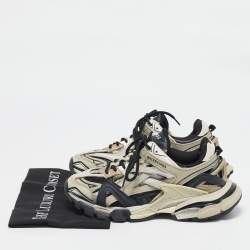 Balenciaga White/Black Faux Leather and Mesh Track 2 Sneakers Size 39