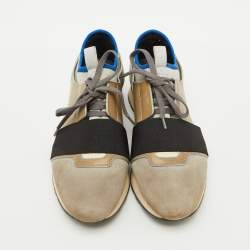Balenciaga Multicolor Suede and Fabric Race Runner Low Top Sneakers Size 38