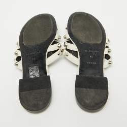 Balenciaga White Leather Studded Arena Flat Slide Sandals Size 38