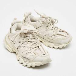 Balenciaga Grey Faux Leather and Mesh Track Low Top Sneakers Size 35