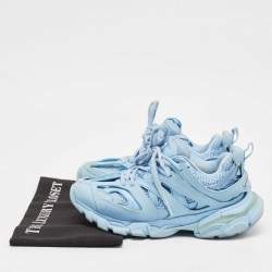 Balenciaga Blue Faux Leather Track Lace Up Sneakers Size 36