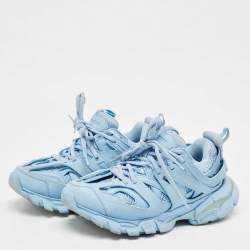 Balenciaga Blue Faux Leather Track Lace Up Sneakers Size 36