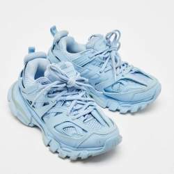 Balenciaga Blue Faux Leather Track Lace Up Sneakers Size 36
