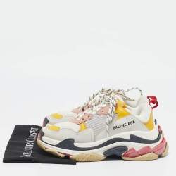 Pre Owned Balenciaga Multicolor Faux Leather and Mesh Triple S All Over Logo Lace Up Sneakers Size 39