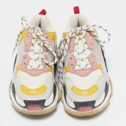Pre Owned Balenciaga Multicolor Faux Leather and Mesh Triple S All Over Logo Lace Up Sneakers Size 39