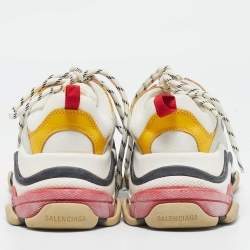 Pre Owned Balenciaga Multicolor Faux Leather and Mesh Triple S All Over Logo Lace Up Sneakers Size 39