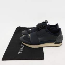 Balenciaga Blue Leather and Neoprene Race Runner Sneakers Size 40