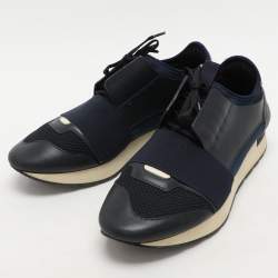 Balenciaga Blue Leather and Neoprene Race Runner Sneakers Size 40