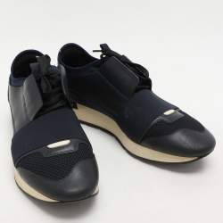 Balenciaga Blue Leather and Neoprene Race Runner Sneakers Size 40