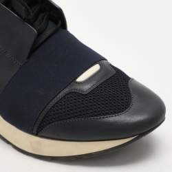 Balenciaga Blue Leather and Neoprene Race Runner Sneakers Size 40