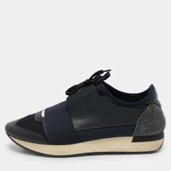 Balenciaga Blue Leather and Neoprene Race Runner Sneakers Size 40