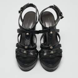 Balenciaga Black Leather Arena Wedge Espadrille Sandals Size 39