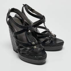 Balenciaga Black Leather Arena Wedge Espadrille Sandals Size 39