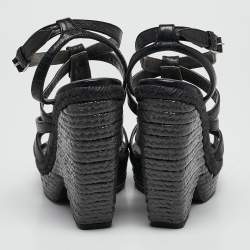Balenciaga Black Leather Arena Wedge Espadrille Sandals Size 39