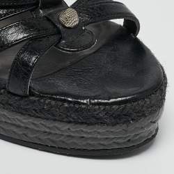 Balenciaga Black Leather Arena Wedge Espadrille Sandals Size 39
