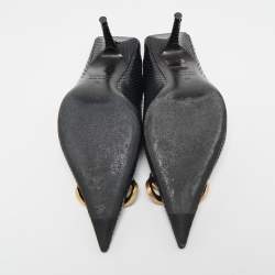 مملوكة مسبقًا Balenciaga Black Python Embossed Leather BB Knife Mules Size 36