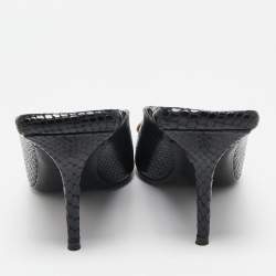 مملوكة مسبقًا Balenciaga Black Python Embossed Leather BB Knife Mules Size 36