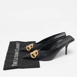 مملوكة مسبقًا Balenciaga Black Python Embossed Leather BB Knife Mules Size 36