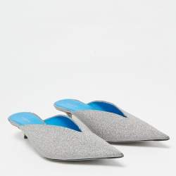 Balenciaga Silver Glitter Knife Pointed Toe Mules Size 39