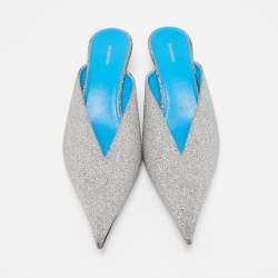 Balenciaga Silver Glitter Knife Pointed Toe Mules Size 39