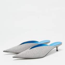 Balenciaga Silver Glitter Knife Pointed Toe Mules Size 39