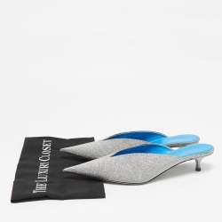 Balenciaga Silver Glitter Knife Pointed Toe Mules Size 39