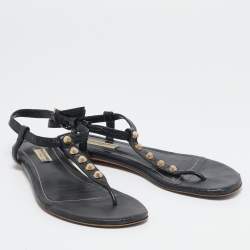 Balenciaga Black Leather Arena Flat Sandals Size 39