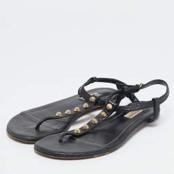 Balenciaga Black Leather Arena Flat Sandals Size 39