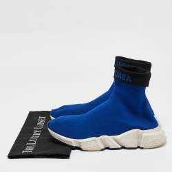 Pre Owned Balenciaga Blue Knit Fabric Speed Trainer High Top Sneakers Size 39