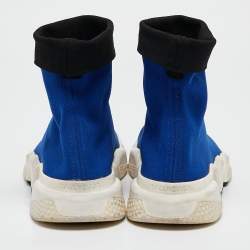 Pre Owned Balenciaga Blue Knit Fabric Speed Trainer High Top Sneakers Size 39