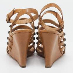 Balenciaga Brown Leather Arena Cage Wedge Sandals Size 38.5