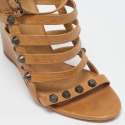 Balenciaga Brown Leather Arena Cage Wedge Sandals Size 38.5