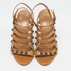 Balenciaga Brown Leather Arena Cage Wedge Sandals Size 38.5