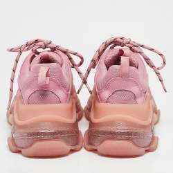 Balenciaga Pink Mesh and Nubuck Leather Triple S Clear Sole Lace Up Sneakers Size 39