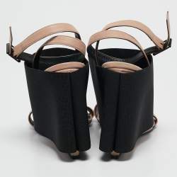 Balenciaga Beige Elastic and Leather Wedge Ankle Strap Sandals Size 39.5