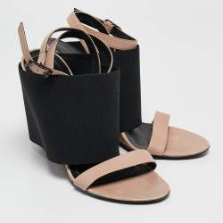 Balenciaga Beige Elastic and Leather Wedge Ankle Strap Sandals Size 39.5