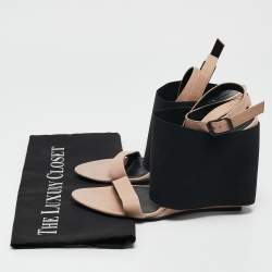 Balenciaga Beige Elastic and Leather Wedge Ankle Strap Sandals Size 39.5