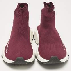 Balenciaga Burgundy Knit Fabric Speed Trainer Sneakers Size 36