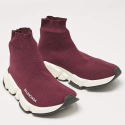 Balenciaga Burgundy Knit Fabric Speed Trainer Sneakers Size 36