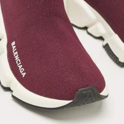 Balenciaga Burgundy Knit Fabric Speed Trainer Sneakers Size 36