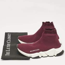 Balenciaga Burgundy Knit Fabric Speed Trainer Sneakers Size 36