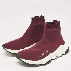 Balenciaga Burgundy Knit Fabric Speed Trainer Sneakers Size 36
