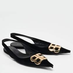 Balenciaga Black Suede Knife Pointed Toe Slingback Flats Size 35