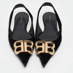 Balenciaga Black Suede Knife Pointed Toe Slingback Flats Size 35