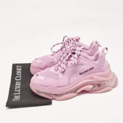 Balenciaga Pink Leather and Mesh Triple S Lace Up Sneakers Size 38