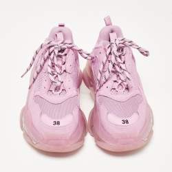 Balenciaga Pink Leather and Mesh Triple S Lace Up Sneakers Size 38