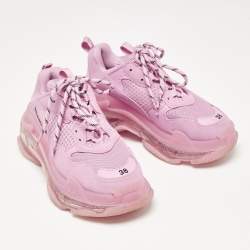 Balenciaga Pink Leather and Mesh Triple S Lace Up Sneakers Size 38