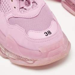 Balenciaga Pink Leather and Mesh Triple S Lace Up Sneakers Size 38