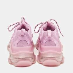 Balenciaga Pink Leather and Mesh Triple S Lace Up Sneakers Size 38